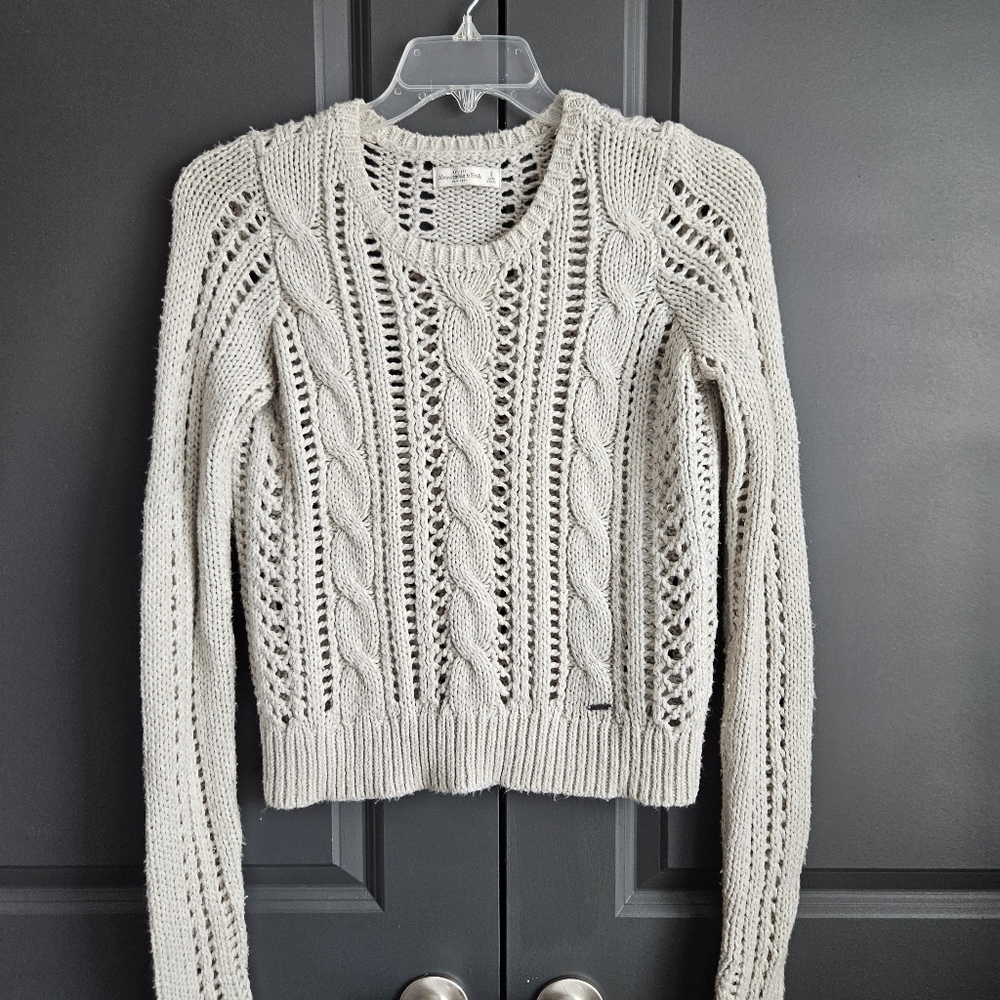Abercrombie & Fitch Womens Open Knit Cable Greige Sweater‎ Sz Small